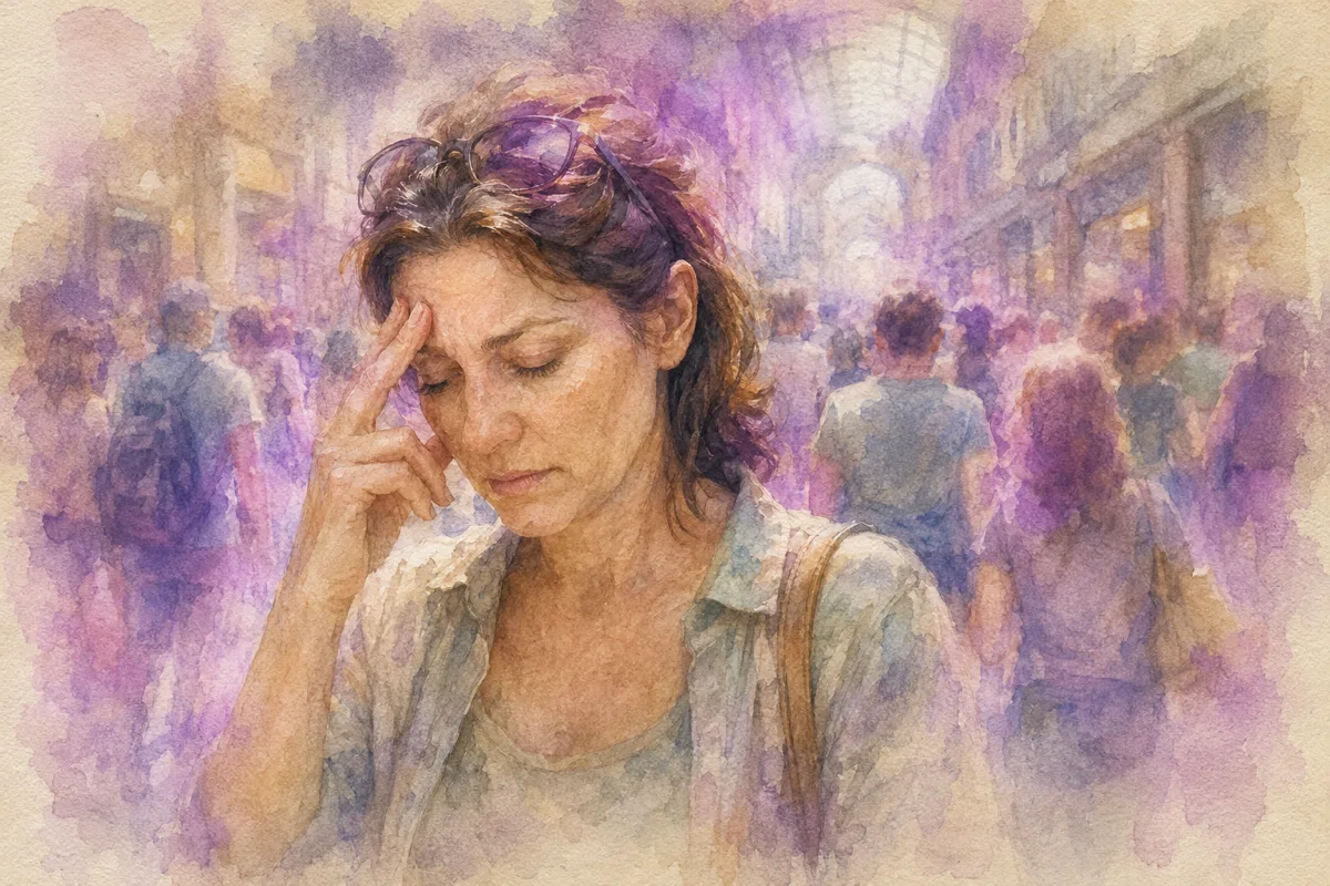 Ženska s fibromialgijo doživlja preobremenitev čutil v hrupnem nakupovalnem središču